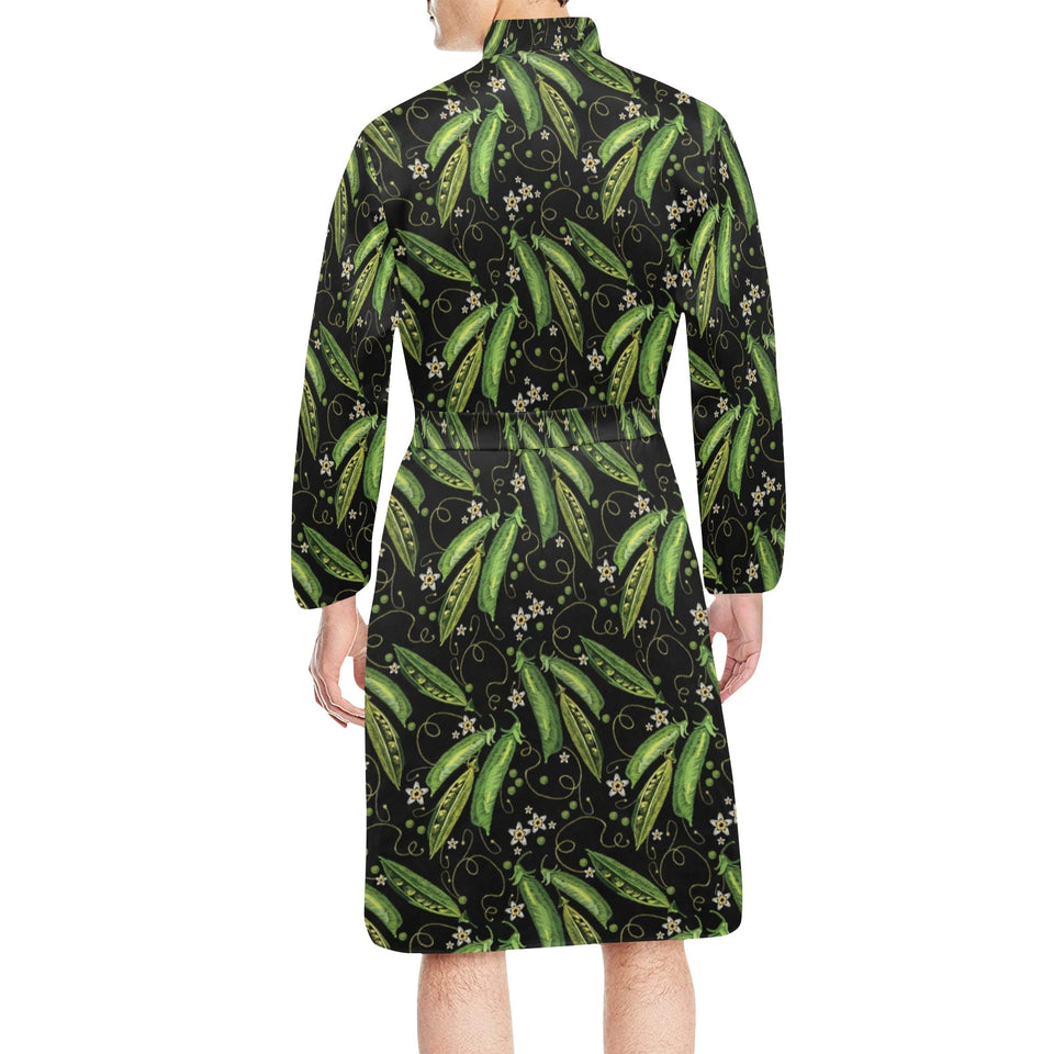 Green Peas Pattern Print Design 02 Men's Long Sleeve Belted Night Robe