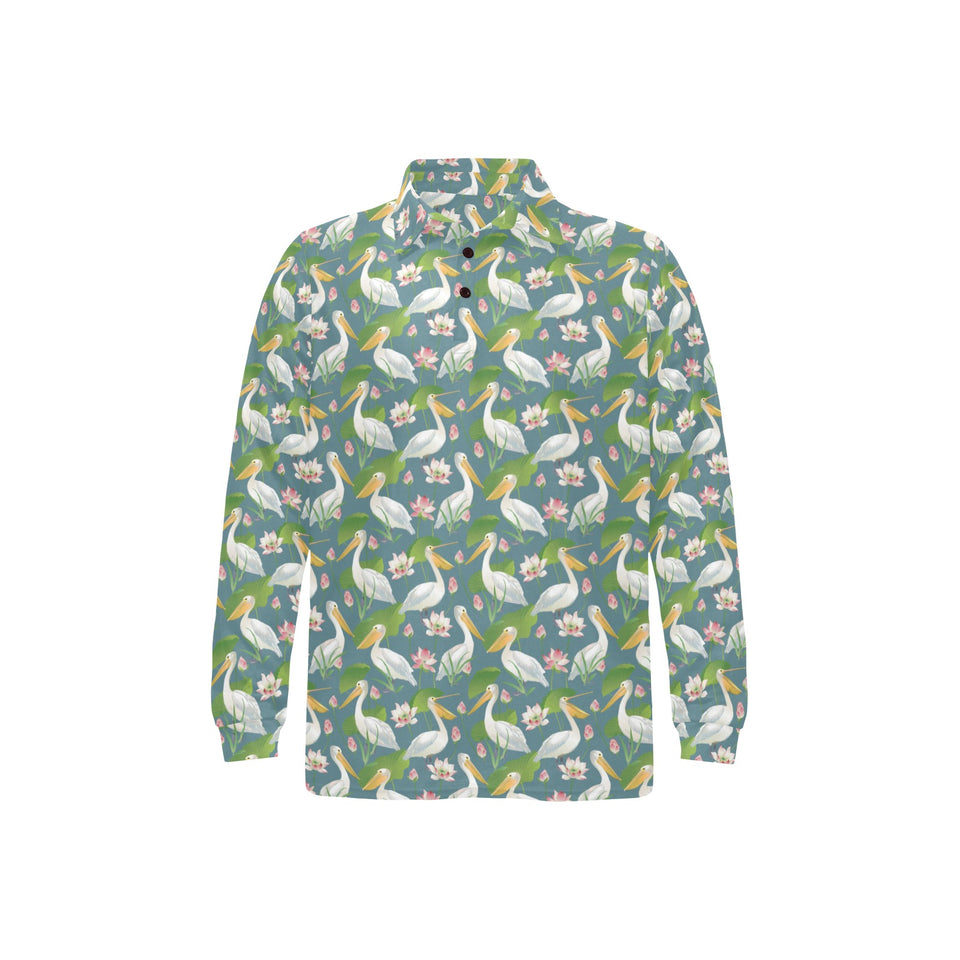 Pelican Pattern Print Design 04 Men's Long Sleeve Polo Shirt
