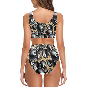 Billiard Ball Pattern Print Design 04 Chest Bowknot High Waisted Bikini Swimsuit