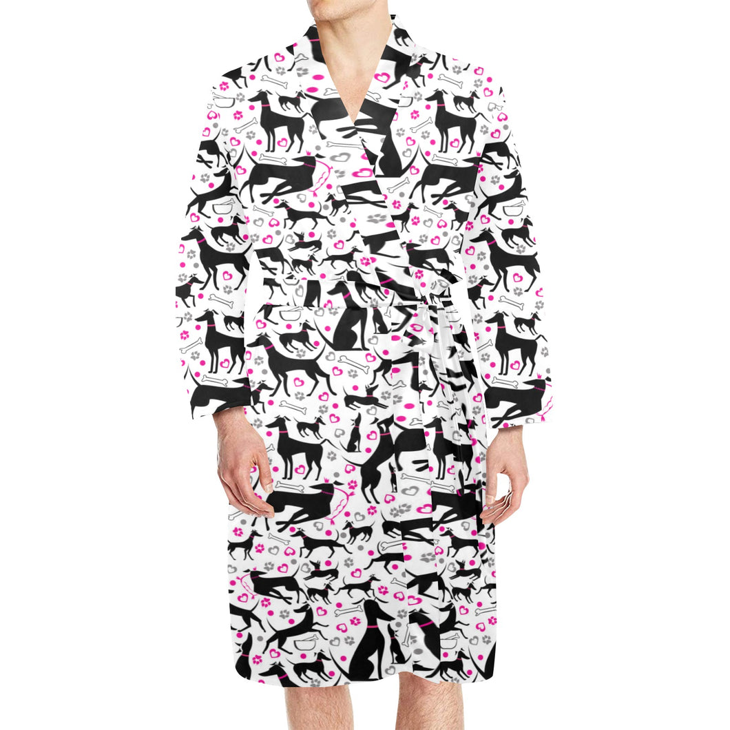 Greyhound Pattern Print Design 02 Men's Long Sleeve Belted Night Robe