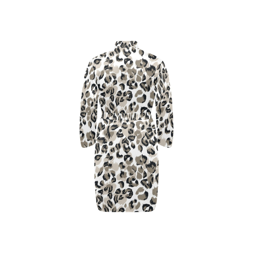 Leopard skin print pattern Men's Long Sleeve Belted Night Robe