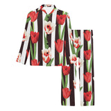 red and white tulips pattern Men's Long Pajama Set