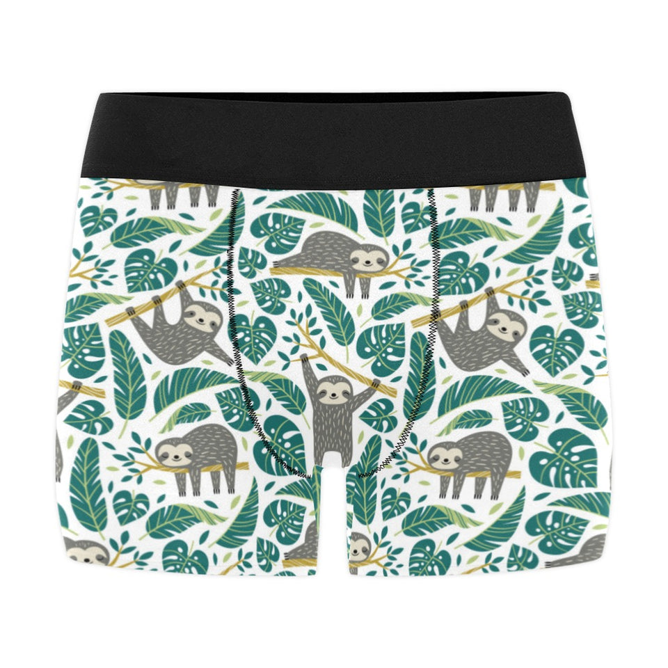Cute sloths tropical palm leaves white background Men's All Over Print Boxer Briefs Men's Underwear