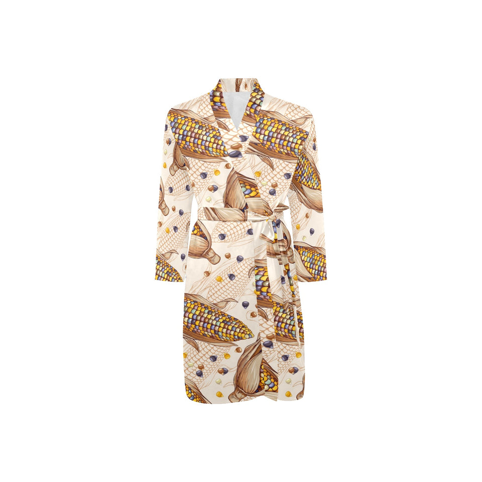 Corn Pattern Print Design 03 Men's Long Sleeve Belted Night Robe