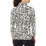Leopard skin print pattern Women's Long Sleeve Polo Shirt
