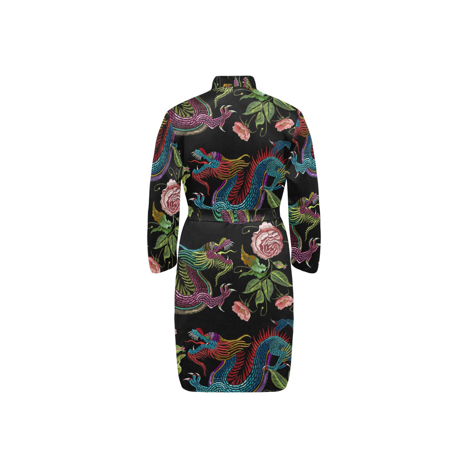 Dragons flower pattern Men's Long Sleeve Belted Night Robe