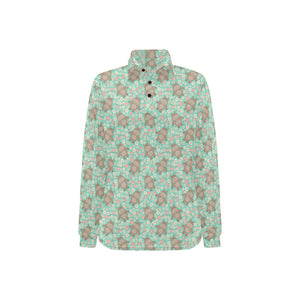 Hippopotamus Pattern Print Design 02 Women's Long Sleeve Polo Shirt