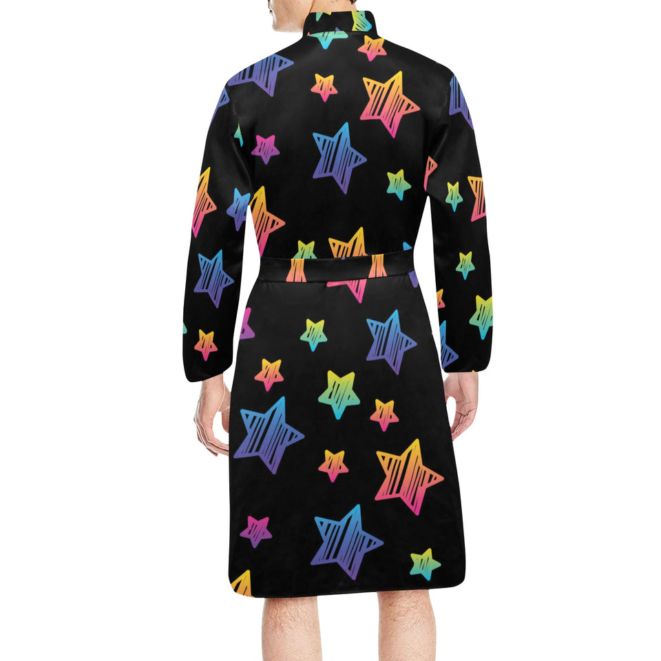 Colorful star pattern Men's Long Sleeve Belted Night Robe
