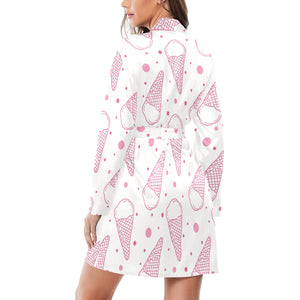 Hand drawn ice cream pattern Women's Long Sleeve Belted Night Robe