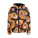 Pumpkin flowers spiderweb Halloween theme Men's Padded Hooded Jacket
