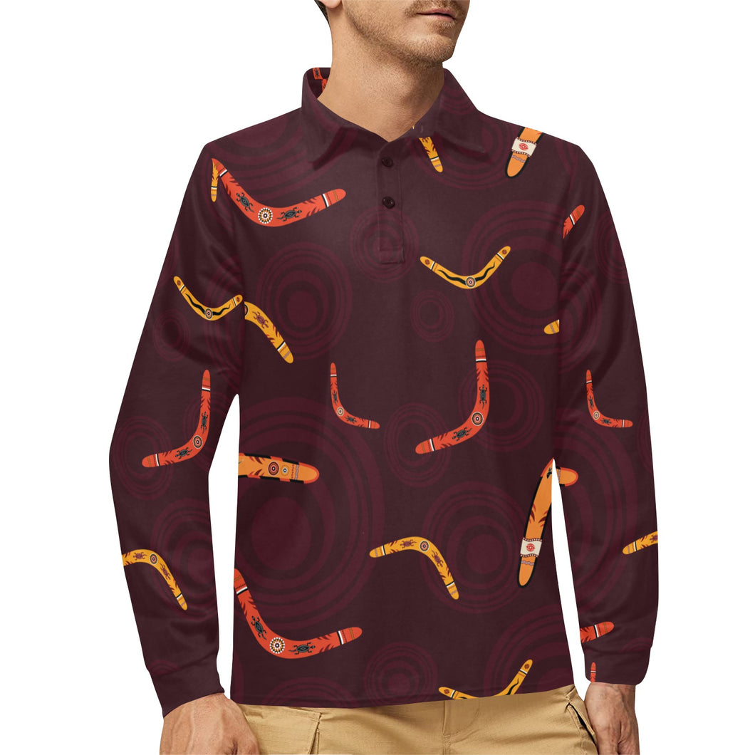 Boomerang Australian aboriginal ornament circle bl Men's Long Sleeve Polo Shirt