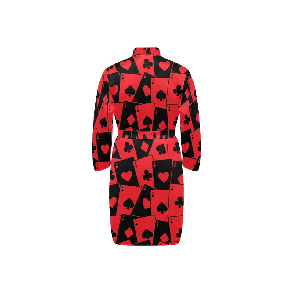 Casino Cards Suits Pattern Print Design 02 Men's Long Sleeve Belted Night Robe