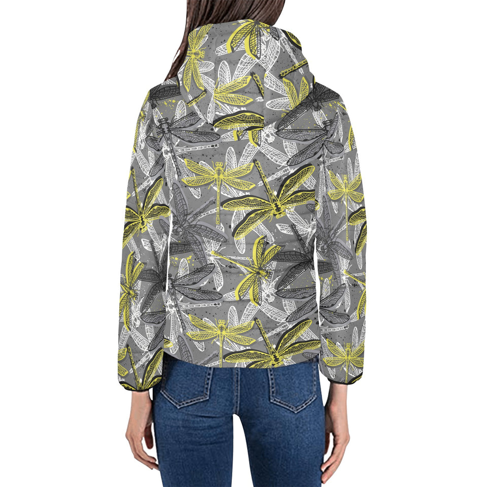 Hand drawn dragonfly pattern Women's Padded Hooded Jacket
