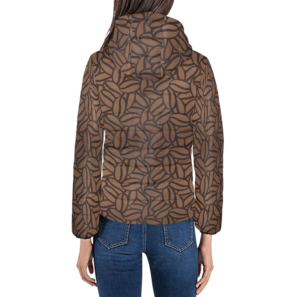 coffee bean pattern Women's Padded Hooded Jacket