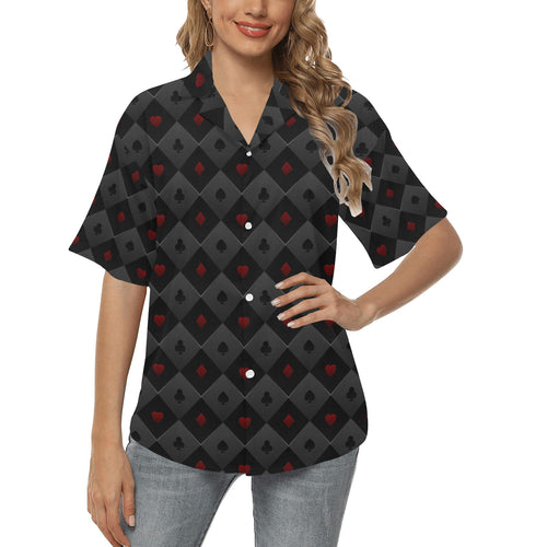 Casino Cards Suits Pattern Print Design 05 Women's All Over Print Hawaiian Shirt