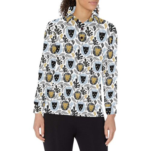 Lion Pattern Print Design 05 Women's Long Sleeve Polo Shirt
