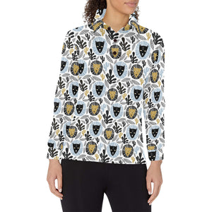 Lion Pattern Print Design 05 Women's Long Sleeve Polo Shirt