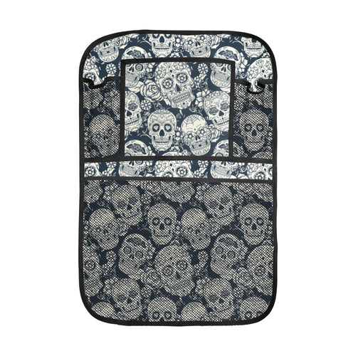 Sugar skull black white pattern Car Seat Back Organizer