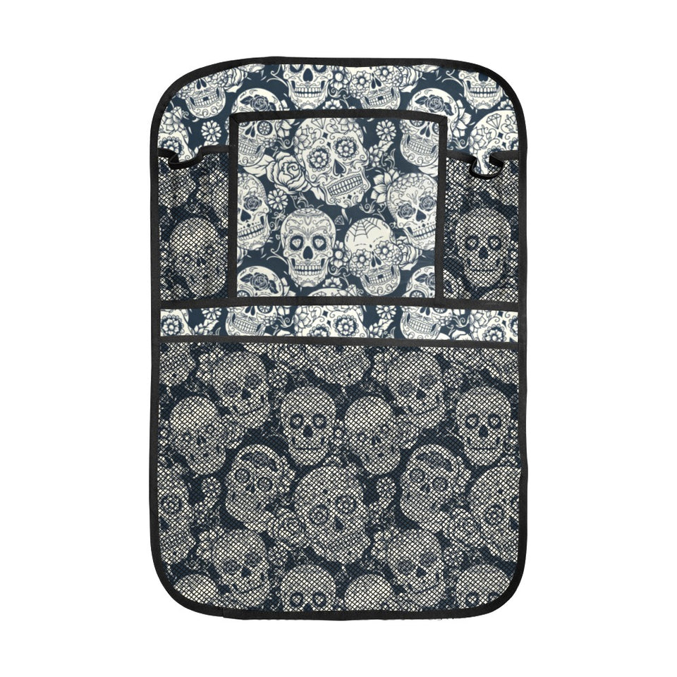Sugar skull black white pattern Car Seat Back Organizer