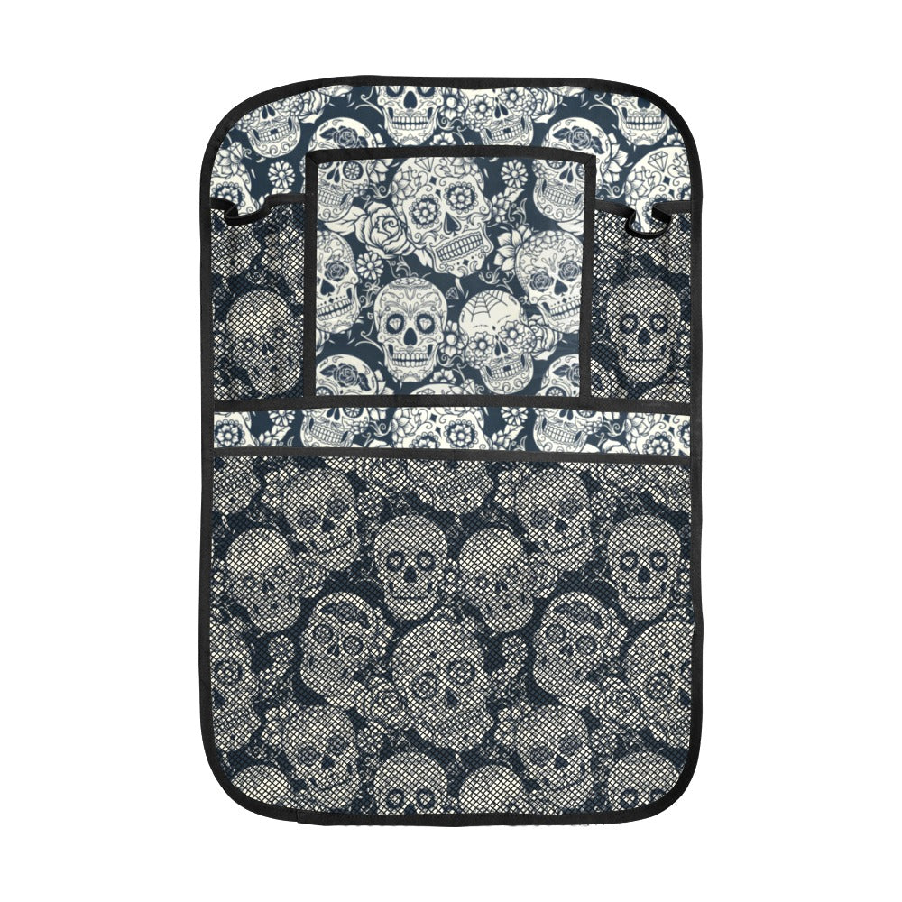 Sugar skull black white pattern Car Seat Back Organizer