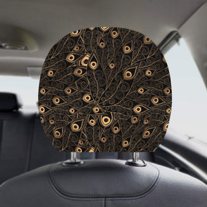 Gold peacock feather pattern Car Headrest Cover