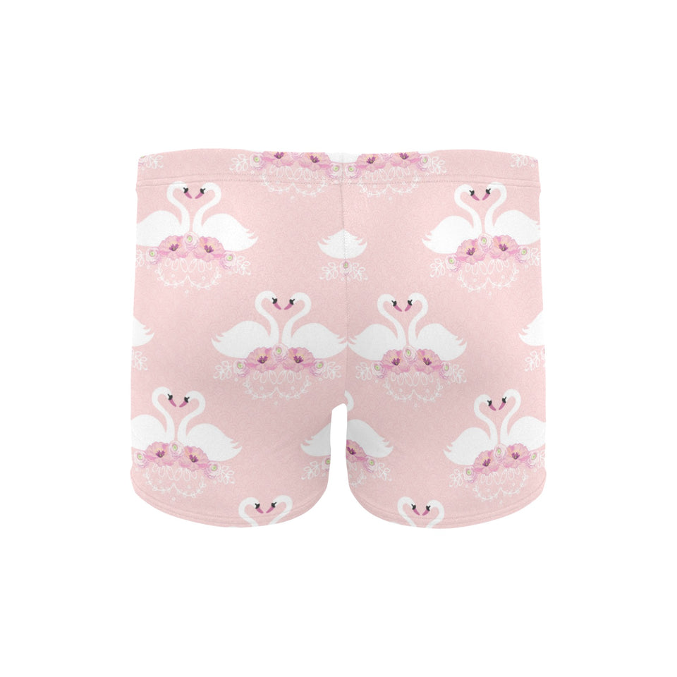 White swan and flower love pattern Men's Swimming Trunks