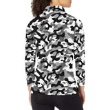Black white camouflage pattern Women's Long Sleeve Polo Shirt