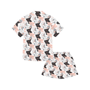 Pig Pattern Print Design 05 Kids' Boys' Girls' V-Neck Short Pajama Set