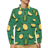 Durian pattern green background Men's Long Sleeve Polo Shirt