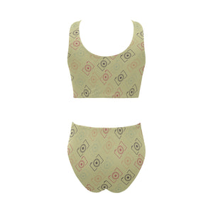 Camera Pattern Print Design 01 Chest Bowknot High Waisted Bikini Swimsuit