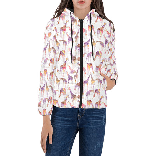 Giraffe Pattern Print Design 02 Women's Padded Hooded Jacket
