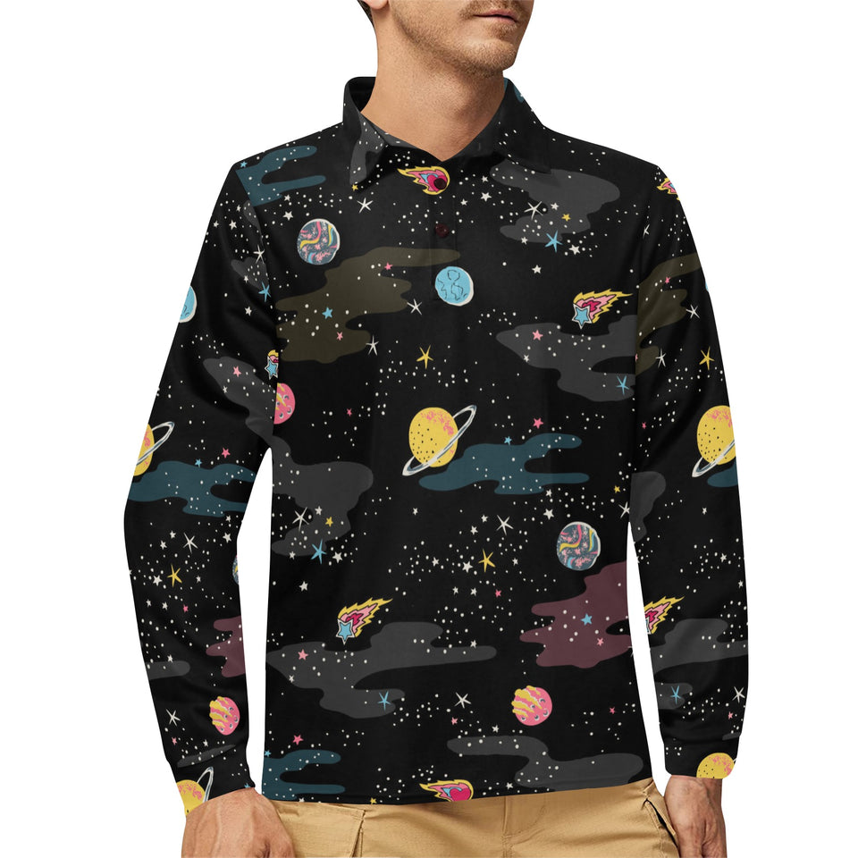space pattern Men's Long Sleeve Polo Shirt