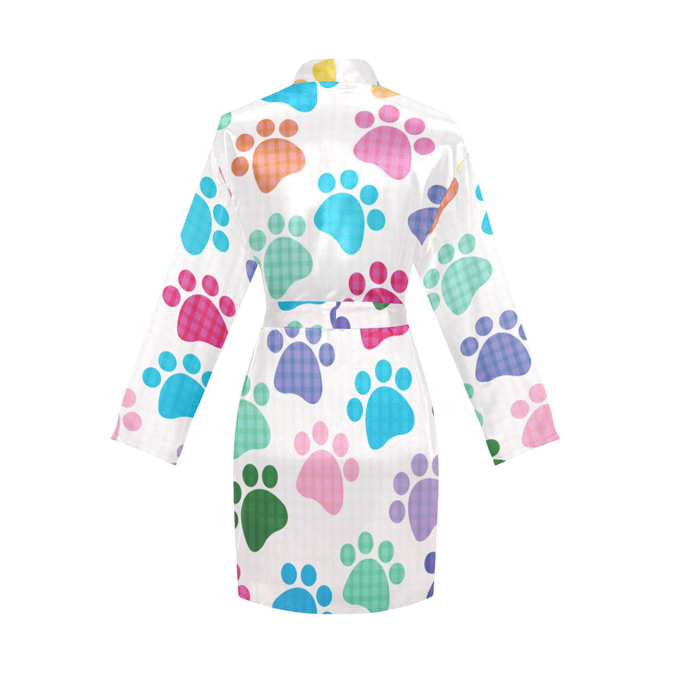 Dog Paws Pattern Print Design 01 Women's Long Sleeve Belted Night Robe