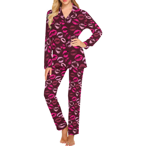 Lips Pattern Print Design 03 Women's Long Pajama Set