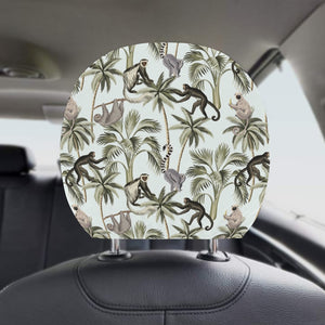 Monkey sloth lemur palm trees pattern Car Headrest Cover