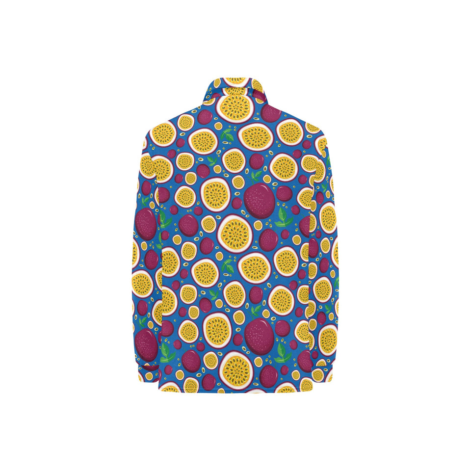 Passion fruit blue background Women's Long Sleeve Polo Shirt