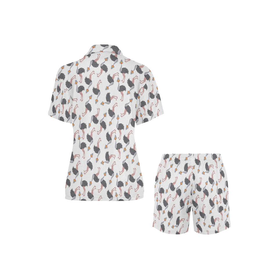 Ostrich Pattern Print Design 02 Women's V-Neck Short Pajama Set