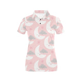 Cute moon cloud star pattern pink dot background Women's All Over Print Polo Shirt