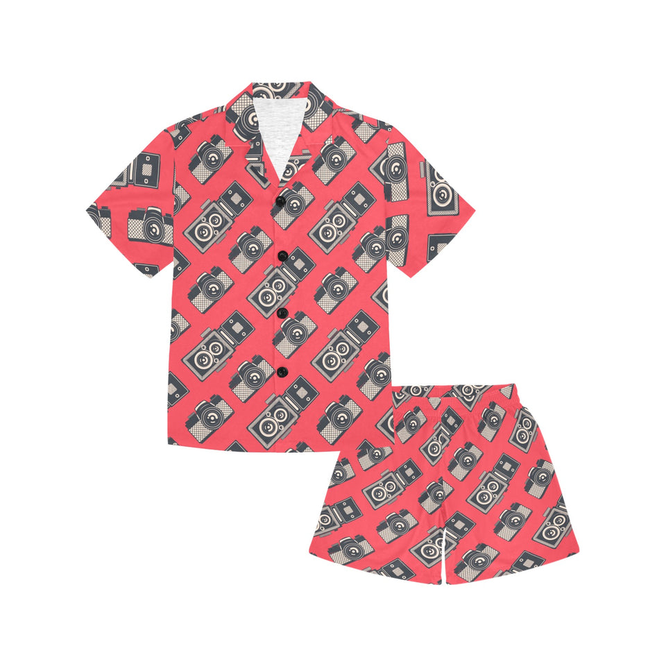 Camera Pattern Print Design 05 Kids' Boys' Girls' V-Neck Short Pajama Set