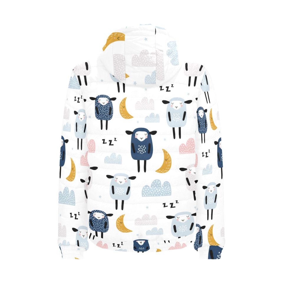 Cute sleeping sheep moon cloud pattern Men's Padded Hooded Jacket