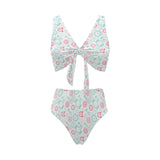 Clock time pattern blackground Chest Bowknot High Waisted Bikini Swimsuit
