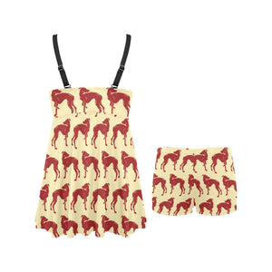 Greyhound Pattern Print Design 04 Chest Sexy Pleated Two Piece Swim Dress
