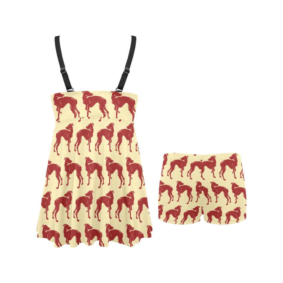 Greyhound Pattern Print Design 04 Chest Sexy Pleated Two Piece Swim Dress