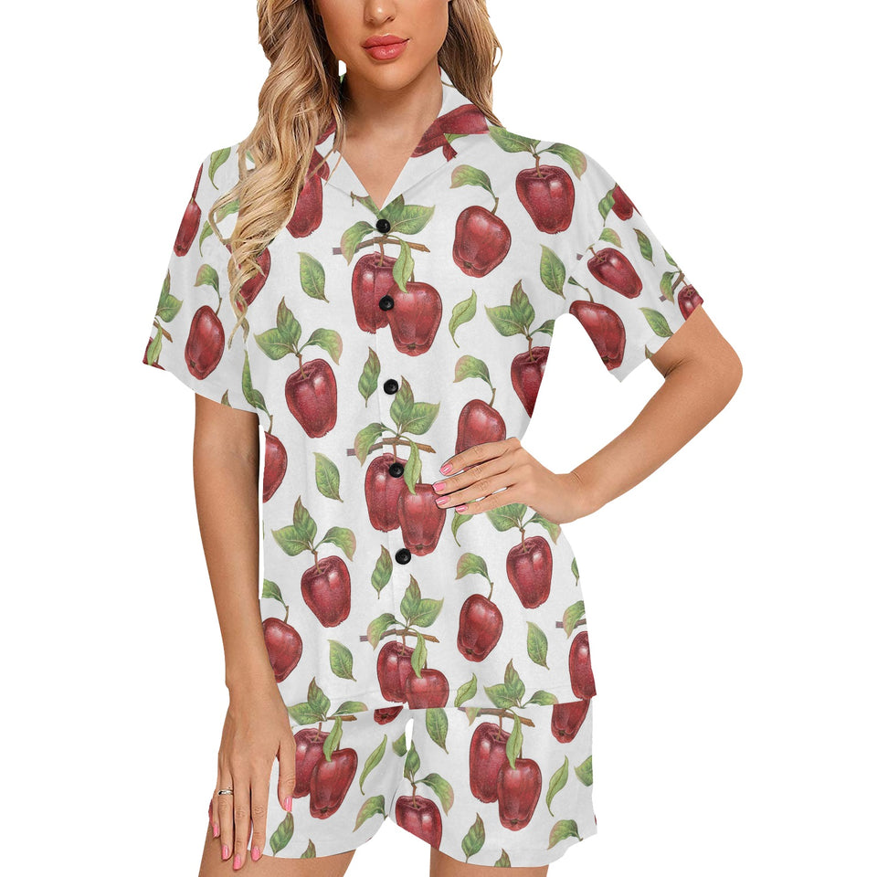 Red apples pattern Women's V-Neck Short Pajama Set