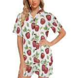 Red apples pattern Women's V-Neck Short Pajama Set