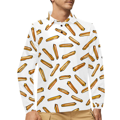 French fries potato pattern Men's Long Sleeve Polo Shirt