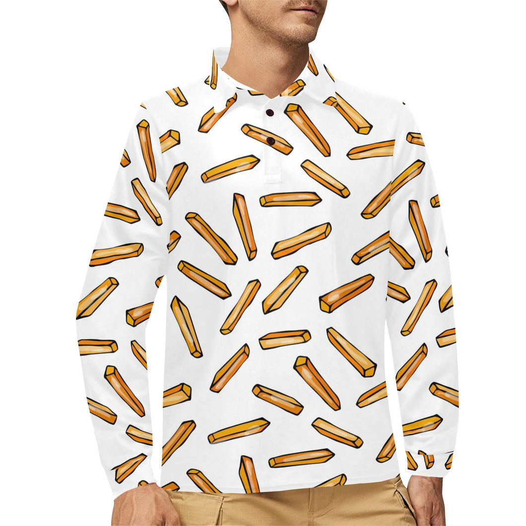French fries potato pattern Men's Long Sleeve Polo Shirt