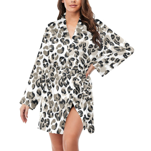 Leopard skin print pattern Women's Long Sleeve Belted Night Robe