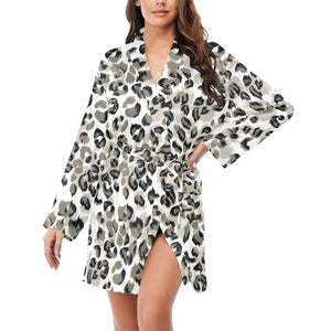 Leopard skin print pattern Women's Long Sleeve Belted Night Robe