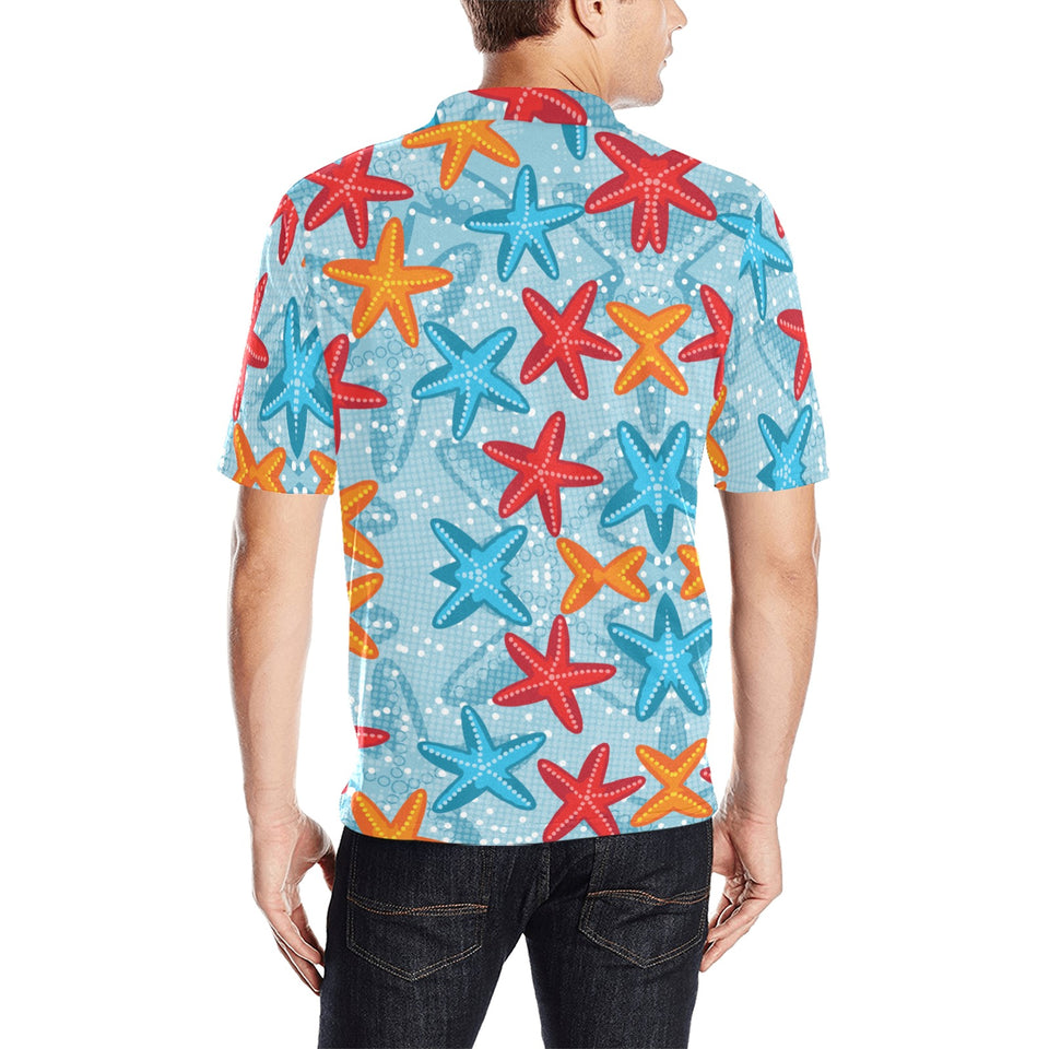 Blue red orange starfish pattern Men's All Over Print Polo Shirt